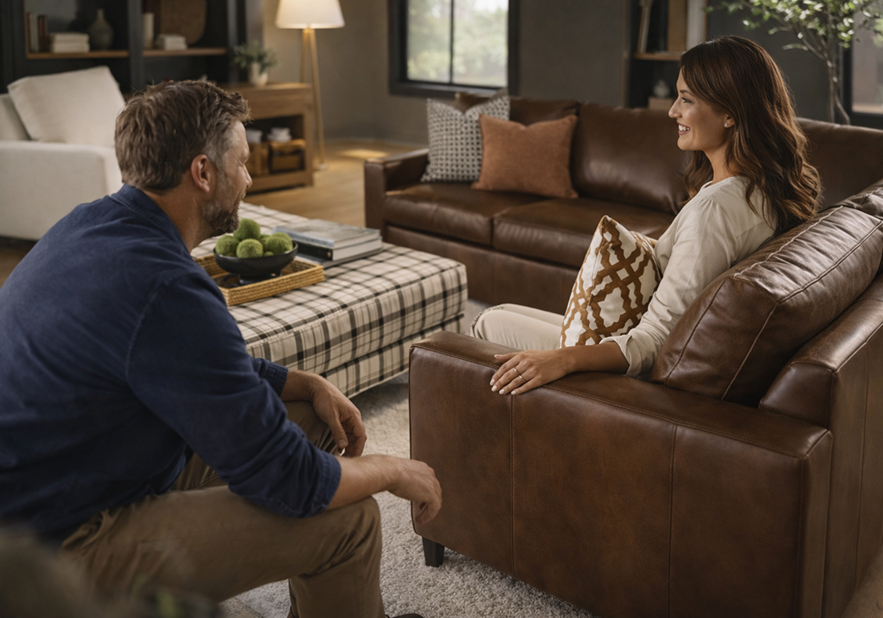 High-quality furniture upholstery on sofa